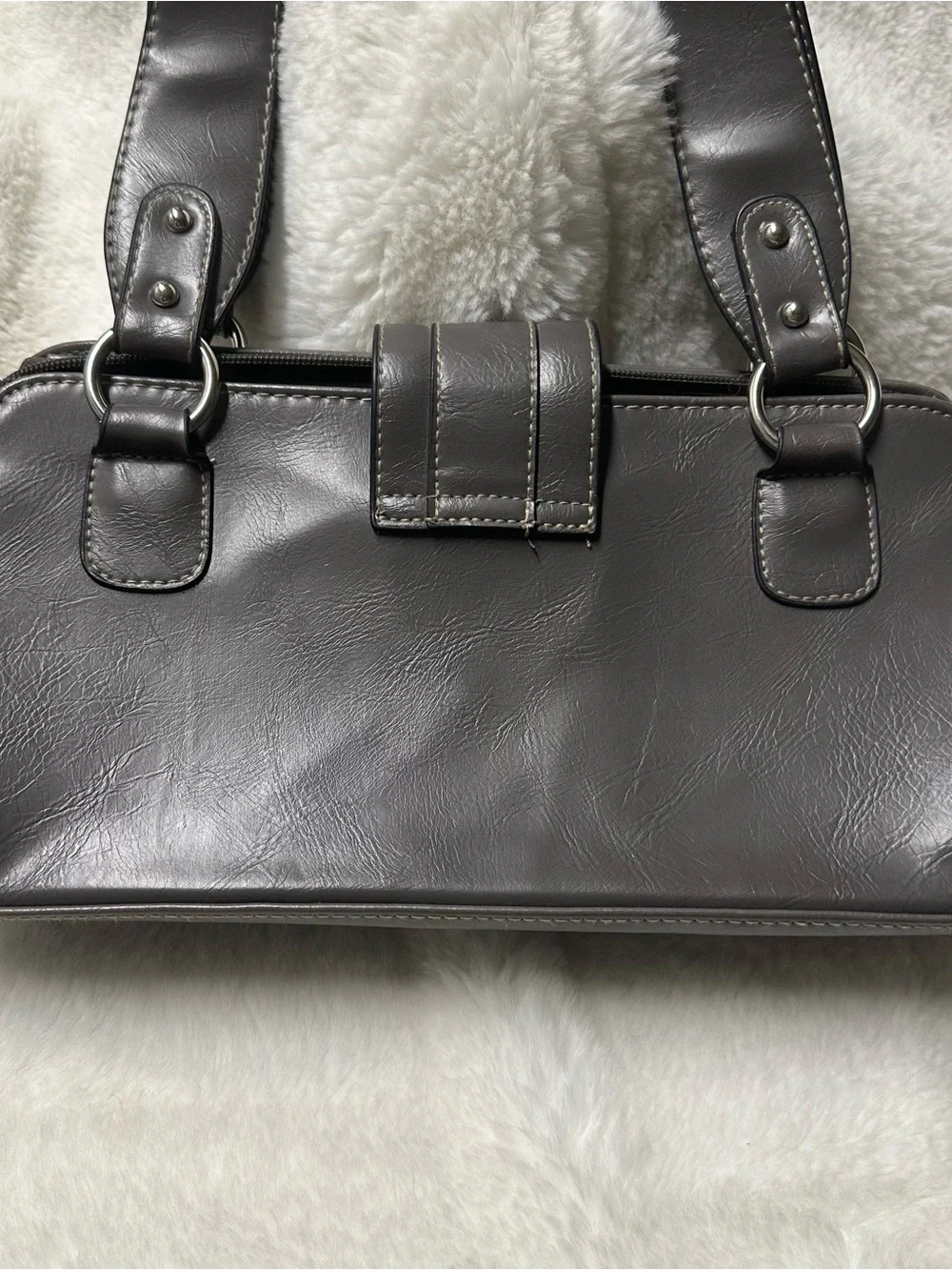 Vintage Y2K Rossetti Handbag Dark Gray Faux Leather chunky purse bag